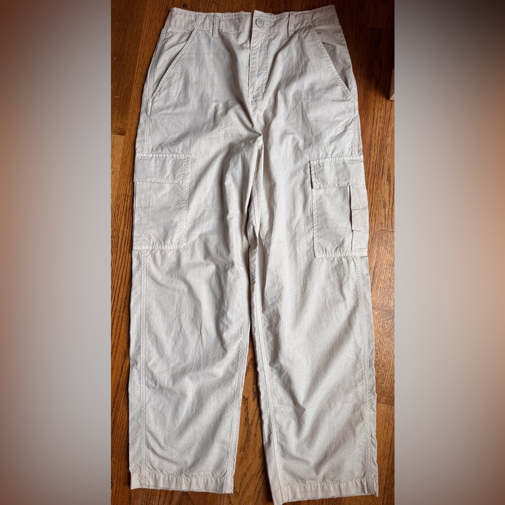Garage 100% Cotton Wide Straight Leg Khaki Cargo Pants - Size Med